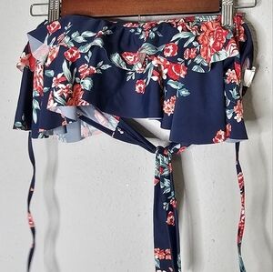COCOSHIP Ruffle Bikini Swim Top Only Blue Floral Size L Large‎